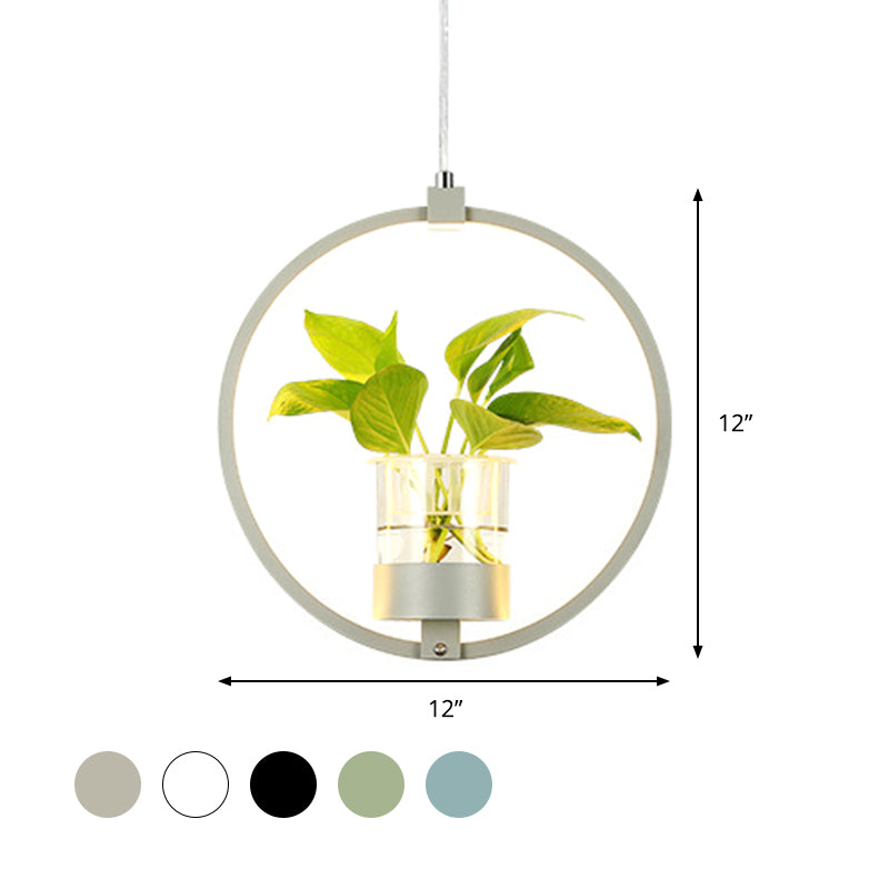 Vintage Metal Led Pendant Light For Restaurants - Black/Grey/White Circle Hang Fixture With 1 Bulb