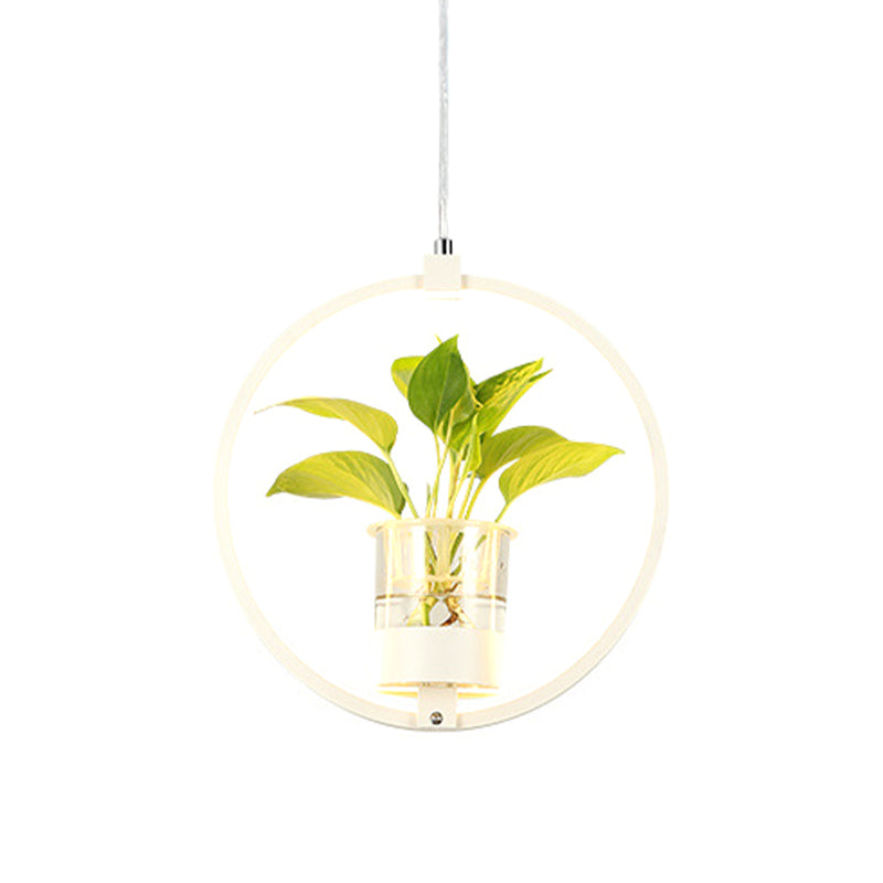 Vintage Metal Led Pendant Light For Restaurants - Black/Grey/White Circle Hang Fixture With 1 Bulb