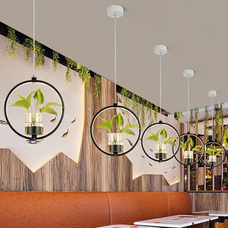 Vintage Metal Led Pendant Light For Restaurants - Black/Grey/White Circle Hang Fixture With 1 Bulb