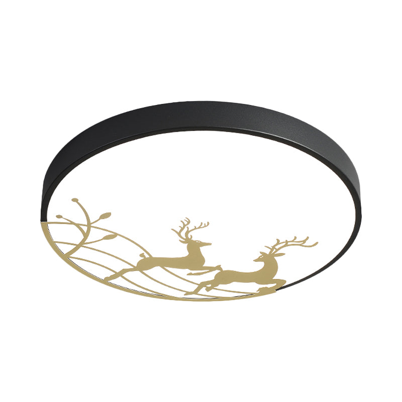 Nordic Acrylic Flush Mount LED Ceiling Lamp for Bedroom - Elk Dance Pattern, White/Black