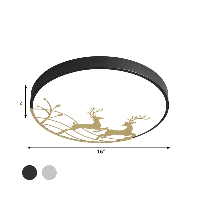 Nordic Acrylic Flush Mount LED Ceiling Lamp for Bedroom - Elk Dance Pattern, White/Black