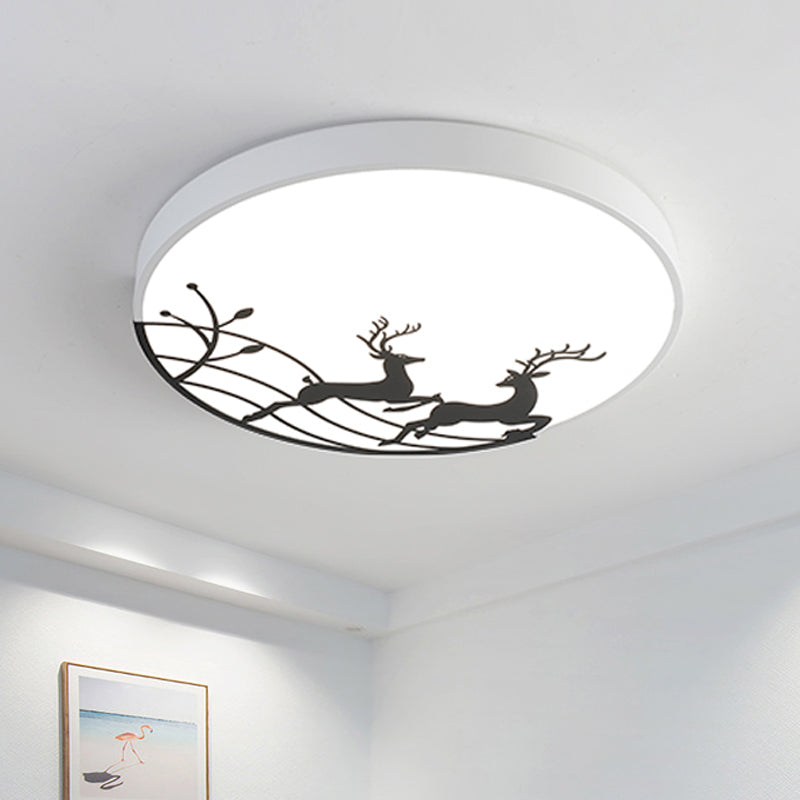 Nordic Acrylic Flush Mount LED Ceiling Lamp for Bedroom - Elk Dance Pattern, White/Black