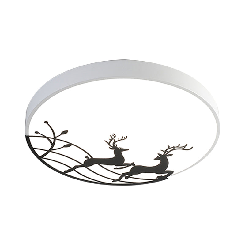 Nordic Acrylic Flush Mount LED Ceiling Lamp for Bedroom - Elk Dance Pattern, White/Black