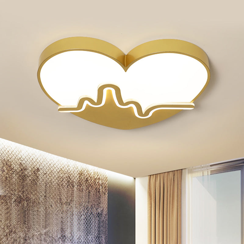 Macaron Heartbeat Acrylic LED Flushmount Ceiling Lamp - White/Pink/Gold - Child Bedroom