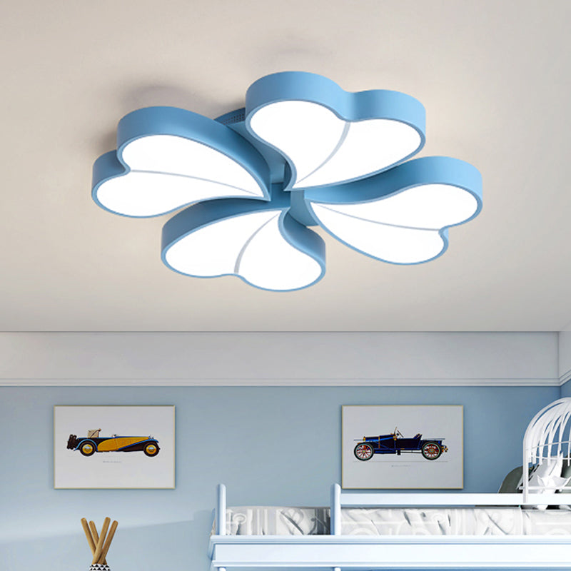 Iron Clover Flush Ceiling Light in Macaron White/Blue/Pink LED Flush Mount with Acrylic Shade - Ideal for Bedrooms