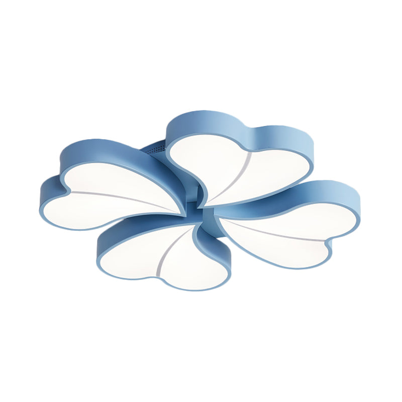 Iron Clover Flush Ceiling Light in Macaron White/Blue/Pink LED Flush Mount with Acrylic Shade - Ideal for Bedrooms