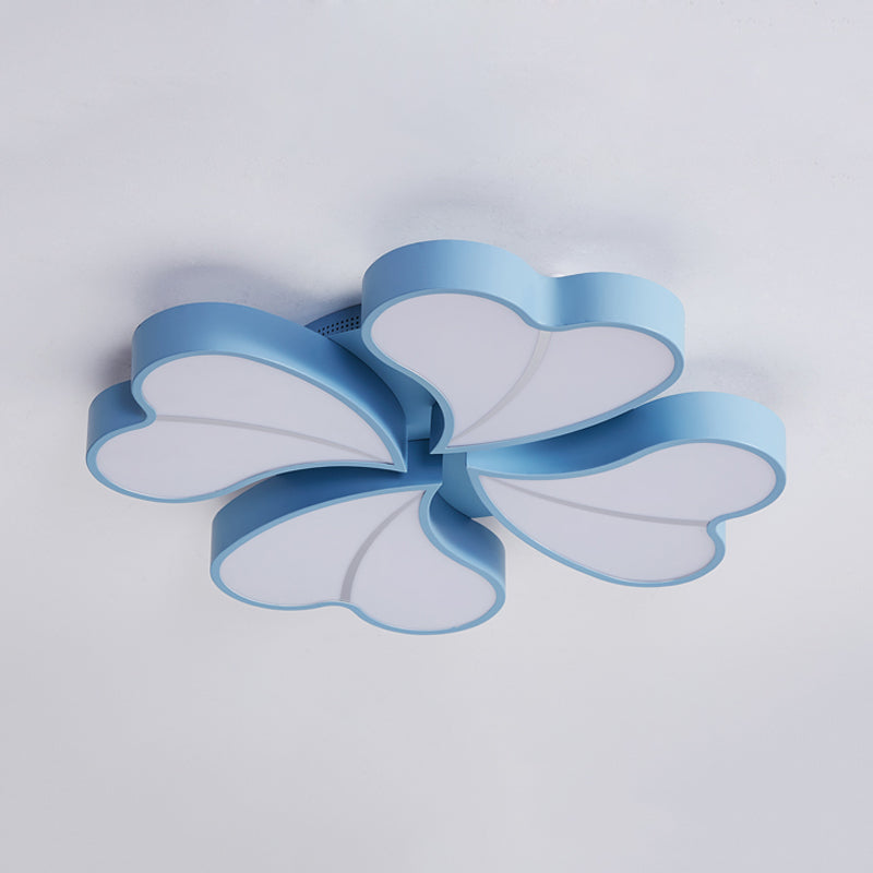 Iron Clover Flush Ceiling Light in Macaron White/Blue/Pink LED Flush Mount with Acrylic Shade - Ideal for Bedrooms