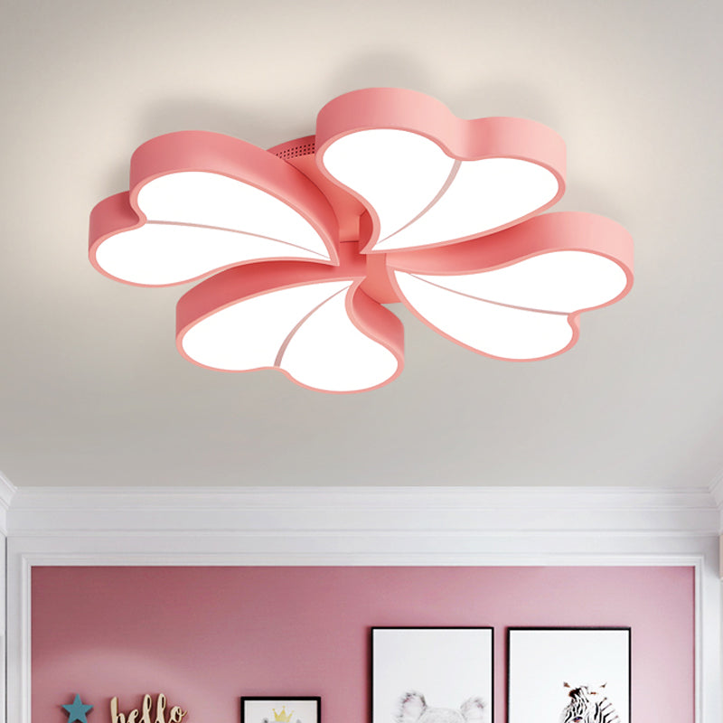 Iron Clover Flush Ceiling Light in Macaron White/Blue/Pink LED Flush Mount with Acrylic Shade - Ideal for Bedrooms