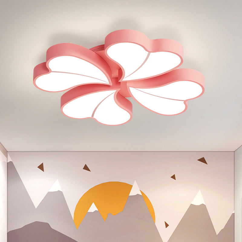 Iron Clover Flush Ceiling Light in Macaron White/Blue/Pink LED Flush Mount with Acrylic Shade - Ideal for Bedrooms