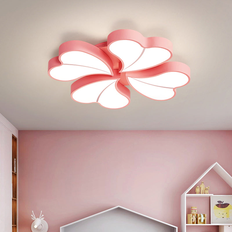Iron Clover Flush Ceiling Light in Macaron White/Blue/Pink LED Flush Mount with Acrylic Shade - Ideal for Bedrooms