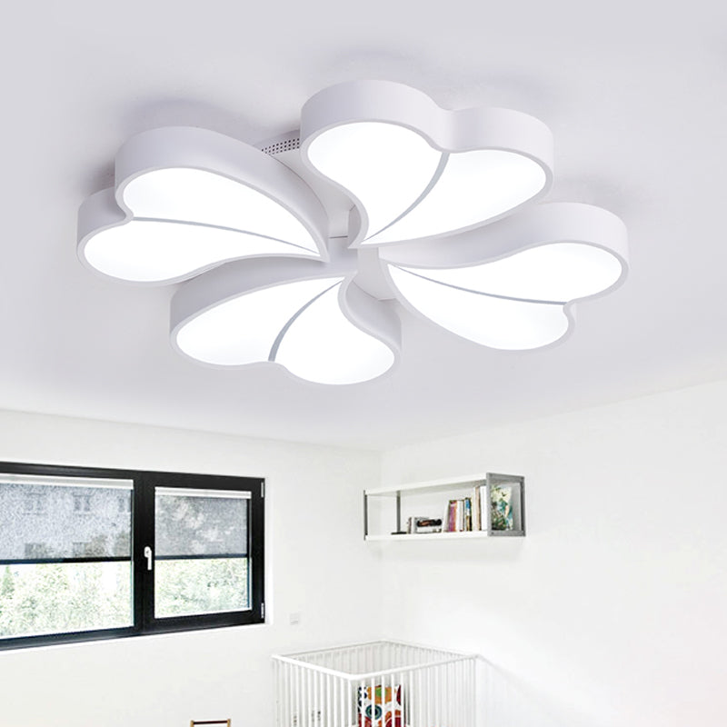 Iron Clover Flush Ceiling Light in Macaron White/Blue/Pink LED Flush Mount with Acrylic Shade - Ideal for Bedrooms