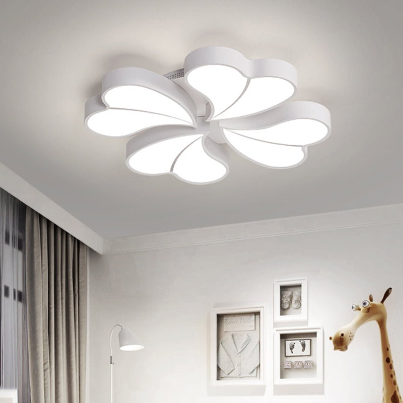 Iron Clover Flush Ceiling Light in Macaron White/Blue/Pink LED Flush Mount with Acrylic Shade - Ideal for Bedrooms