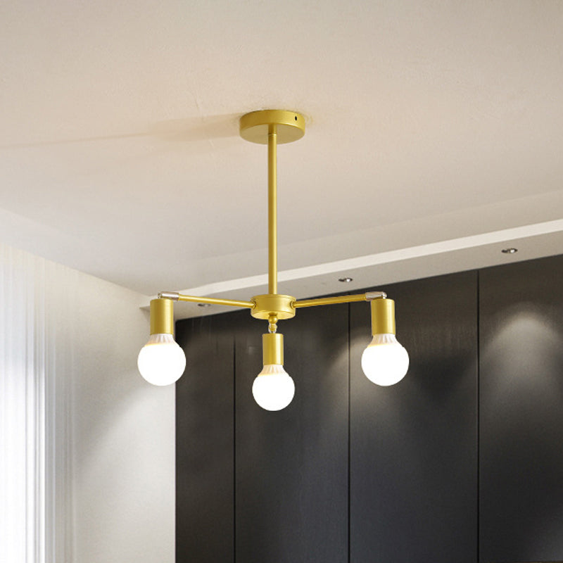 Gold Radial Metal Chandelier with Hanging Lights for Bedroom - Modern Design with Bare Bulb