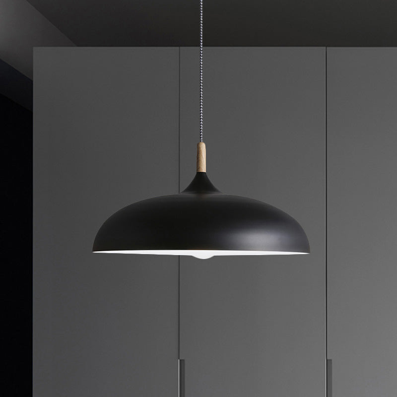 Black/White Retro Dome Pendant Light Fixture with Adjustable Cord - Kitchen Hanging Lamp