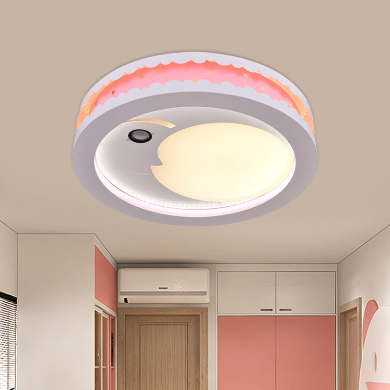 Metal LED Music Ceiling Light for Bedrooms: Hollow Crescent Design (Pink/Blue/Navy)
