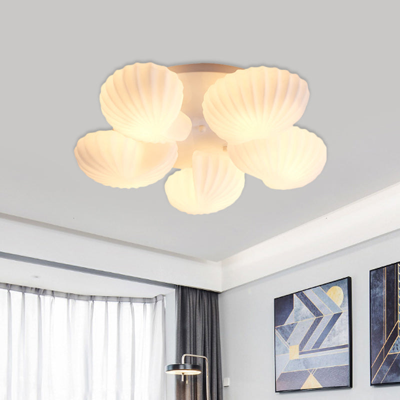 Nautical Glass Scallop Shell Flush Light - 3/5-Light Flush Mount Ceiling Lighting for Living Room