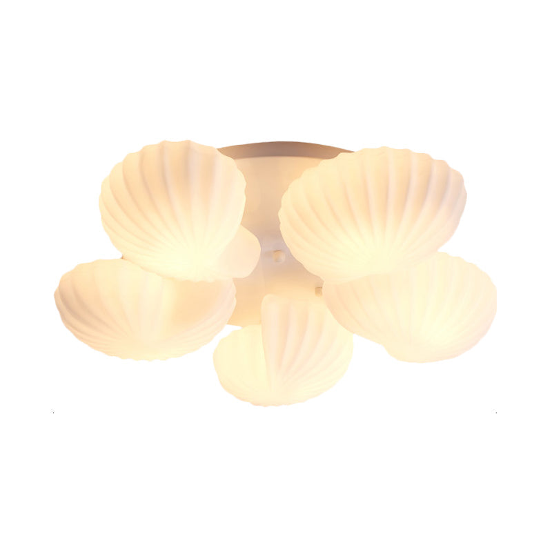 Nautical Glass Scallop Shell Flush Light - 3/5-Light Flush Mount Ceiling Lighting for Living Room