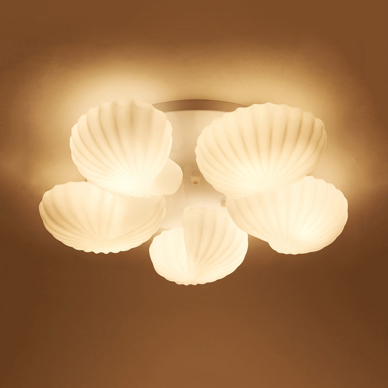 Nautical Glass Scallop Shell Flush Light - 3/5-Light Flush Mount Ceiling Lighting for Living Room