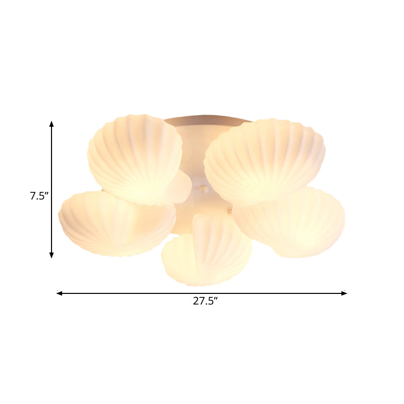 Nautical Glass Scallop Shell Flush Light - 3/5-Light Flush Mount Ceiling Lighting for Living Room