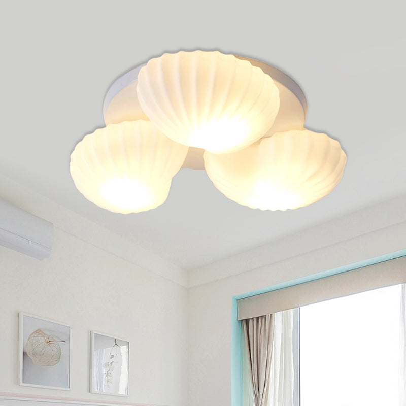 Nautical Glass Scallop Shell Flush Light - 3/5-Light Flush Mount Ceiling Lighting for Living Room