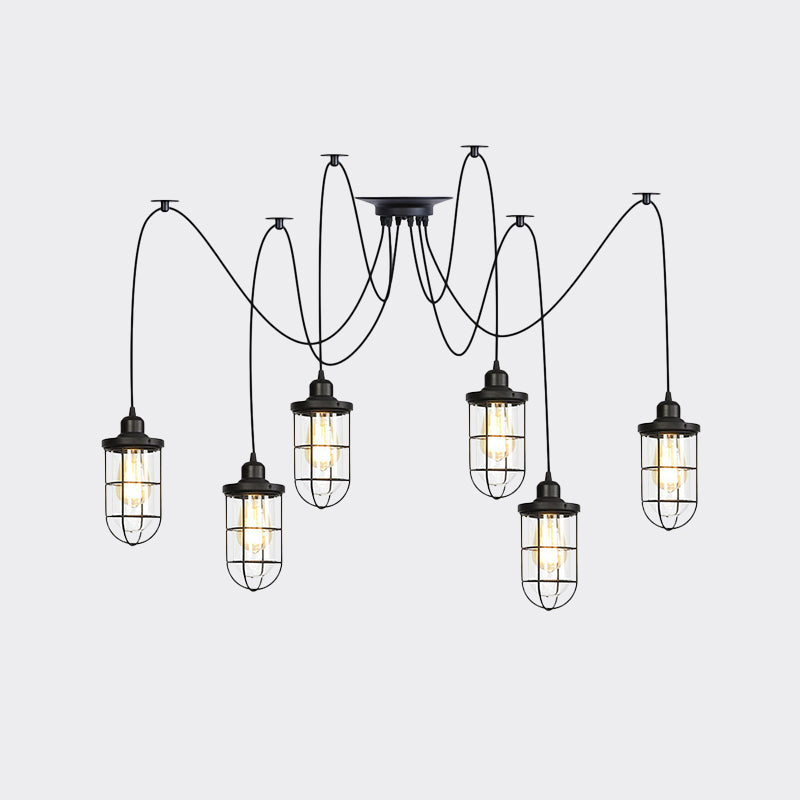 Industrial Black Caged Multi-Bulb Ceiling Light with Clear Glass - Perfect for Restaurants and Swag Décor