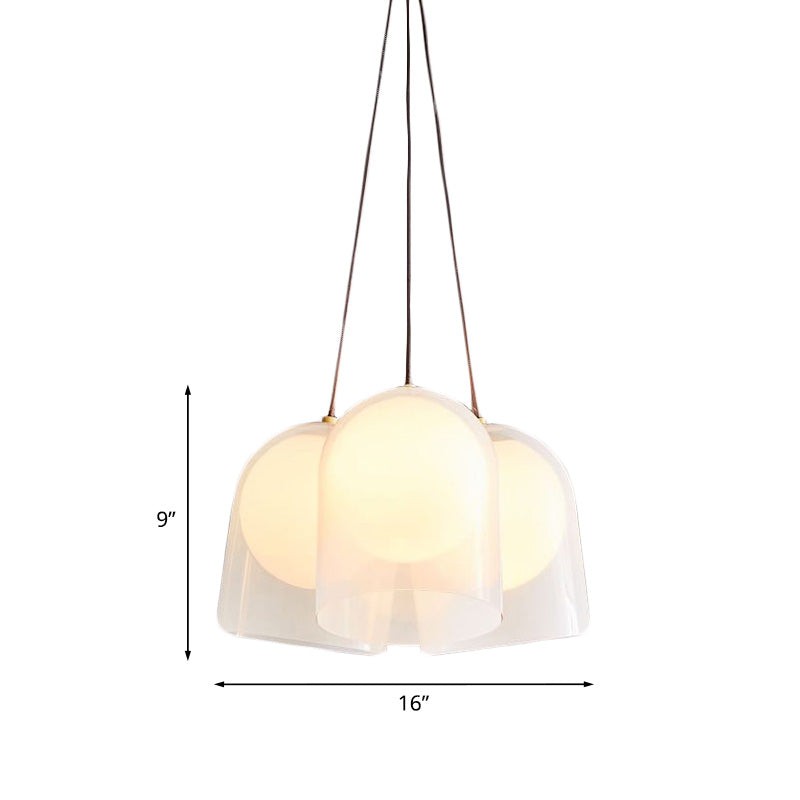 Modern White Glass Multi Pendant Light with 3 Lights in Gold - Perfect for Living Room Ceiling