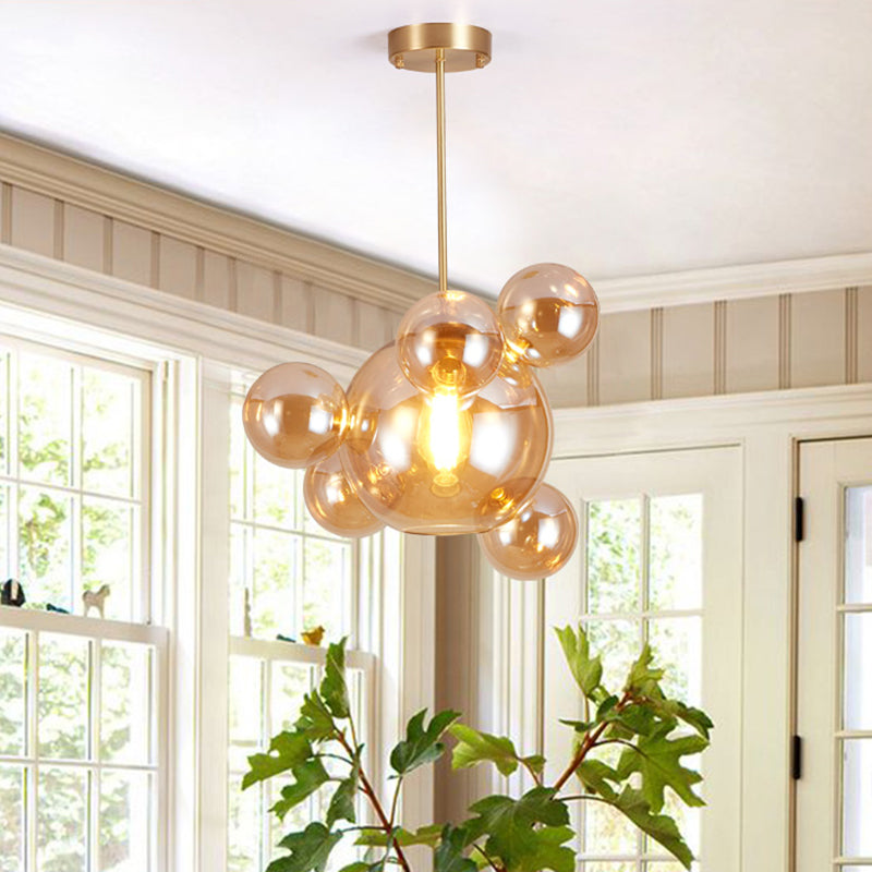 Modernist Amber Glass Pendant Lamp for Dining Table - 1 Light Bubble Shape Hanging Kit