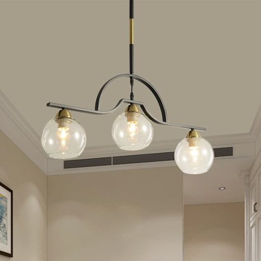 Modern Island Light Fixture - Black Finish Pendant Lamp With Cream/Clear Glass Shades Clear