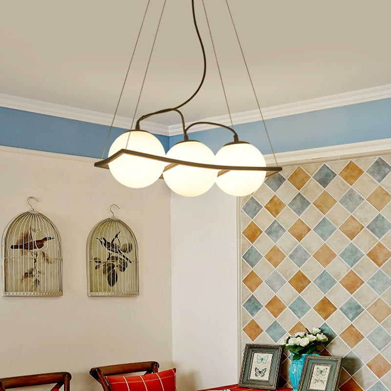 Modernist Frosted Glass Globe Pendant Light - 3/4 Lights, Black Frame, Ceiling Hang Fixture