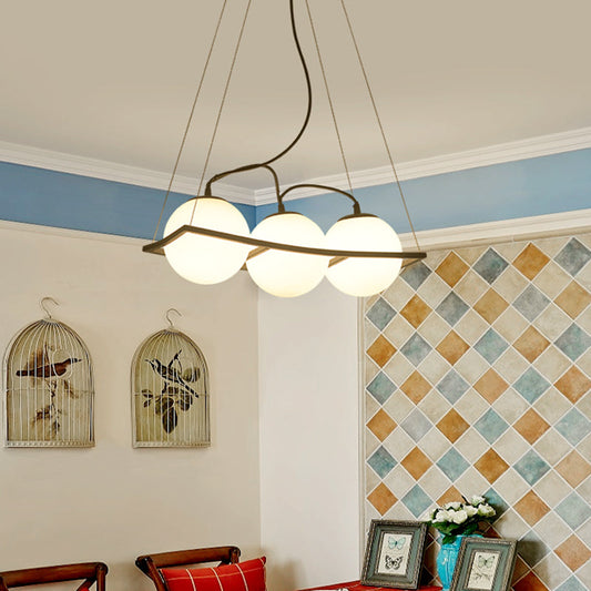 Modernist Frosted Glass Globe Pendant Light - 3/4 Lights, Black Frame, Ceiling Hang Fixture