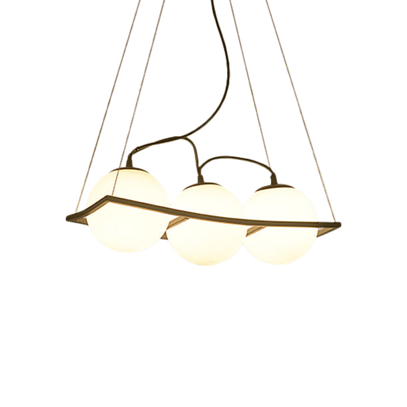 Modernist Frosted Glass Globe Pendant Light - 3/4 Lights, Black Frame, Ceiling Hang Fixture