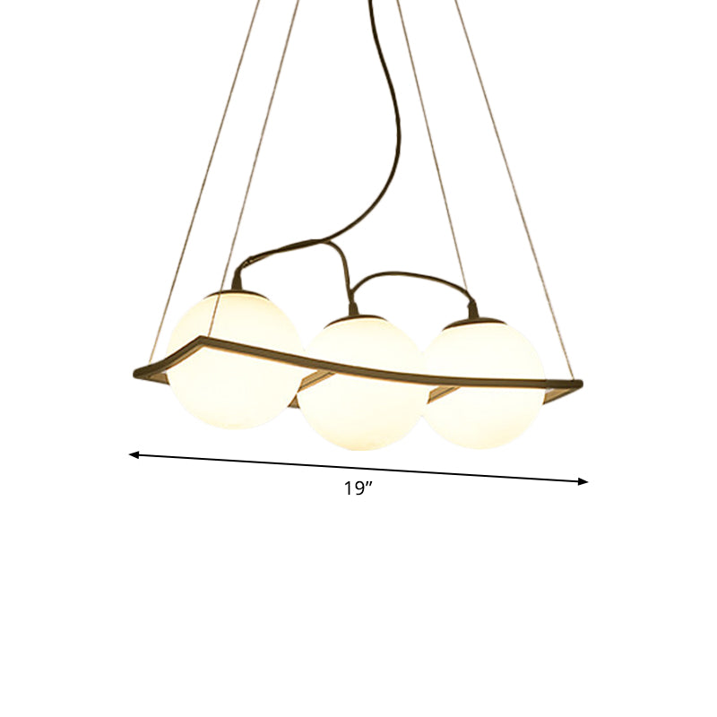 Modernist Frosted Glass Globe Pendant Light - 3/4 Lights, Black Frame, Ceiling Hang Fixture