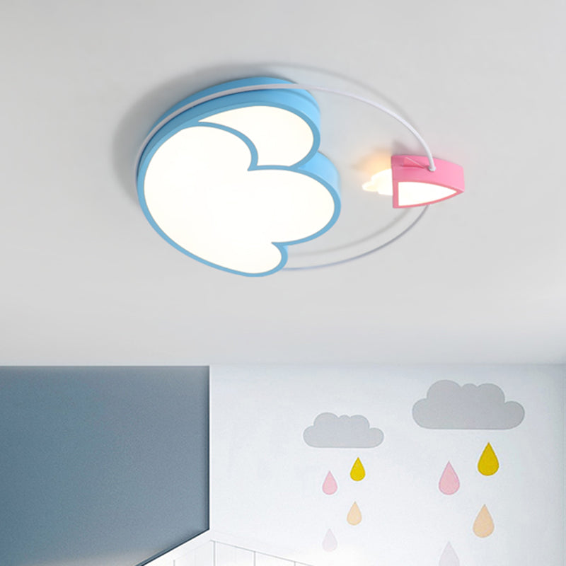 Cartoon Blue Rocket Flush Light: LED Ceiling Fixture