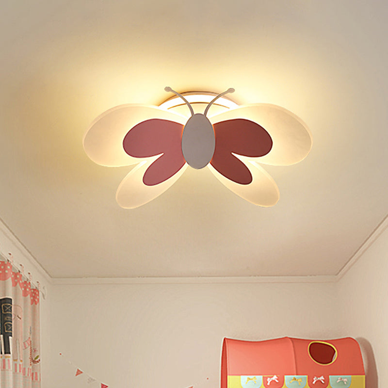 Plafonnier à LED rose en forme de papillon réaliste pour chambre de fille