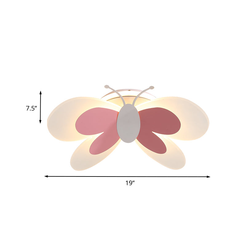 Plafonnier à LED rose en forme de papillon réaliste pour chambre de fille