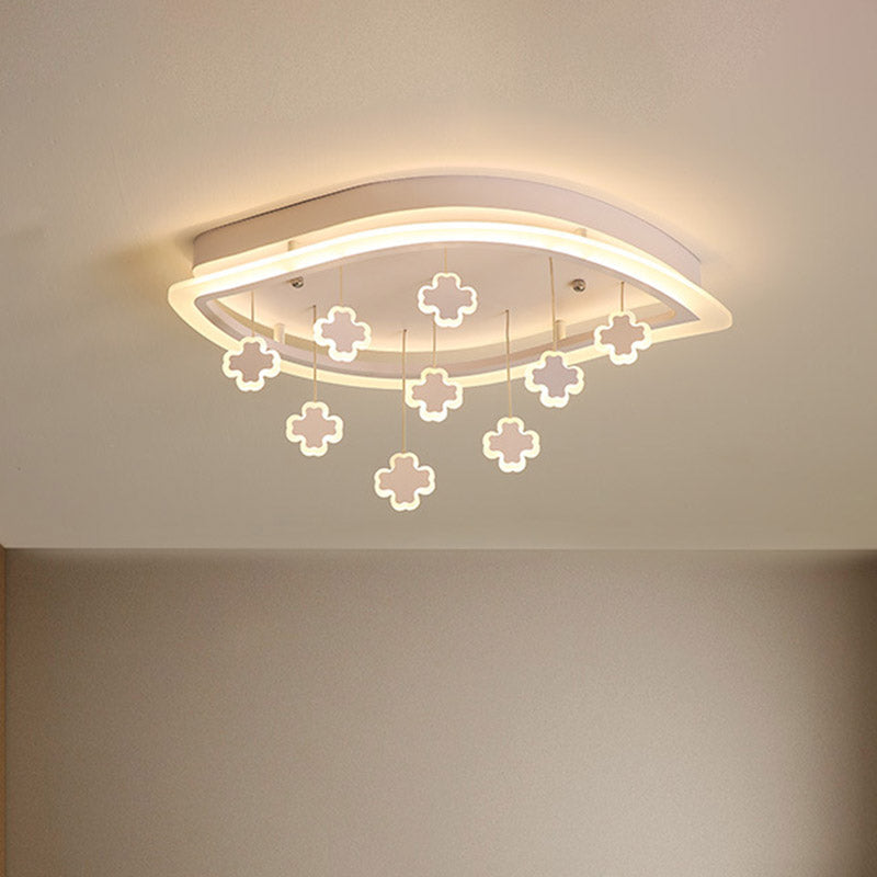Kids Leaf Flushmount Acrylic LED Ceiling Light in White with Mathematical Sign Drapes - Ideal for Bedrooms
