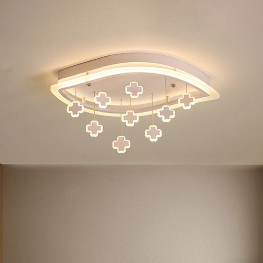 Kids Leaf Flushmount Acrylic LED Ceiling Light in White with Mathematical Sign Drapes - Ideal for Bedrooms