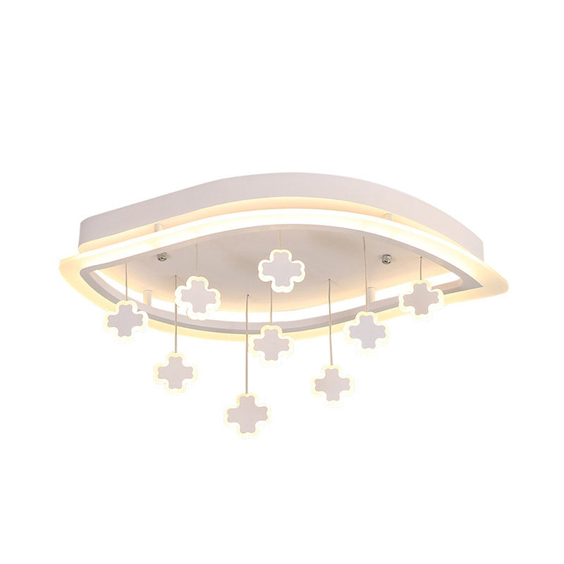 Kids Leaf Flushmount Acrylic LED Ceiling Light in White with Mathematical Sign Drapes - Ideal for Bedrooms