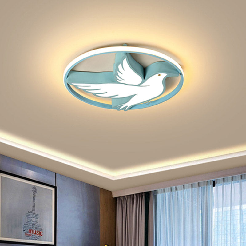 Plafonnier LED en acrylique Blue Dove Macaron avec anneau de protection lumineux - Éclairage encastré chaud/blanc