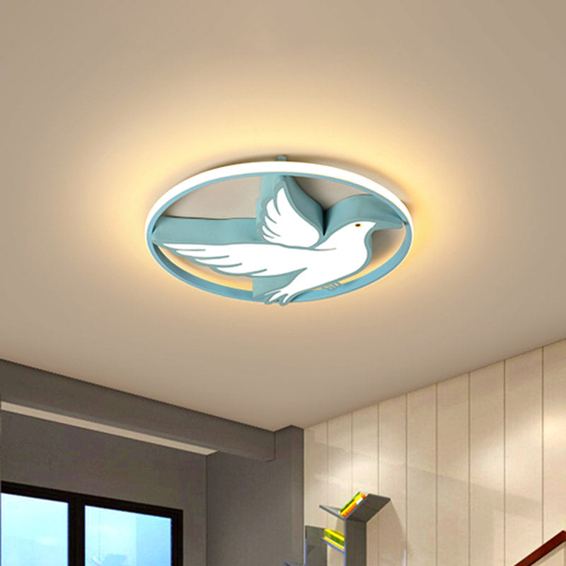 Plafonnier LED en acrylique Blue Dove Macaron avec anneau de protection lumineux - Éclairage encastré chaud/blanc