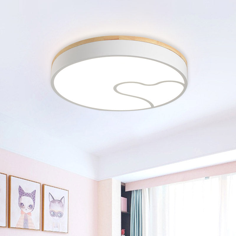 Green/White/Grey Macaron Ceiling LED Light with Wave Pattern and Wood Accent