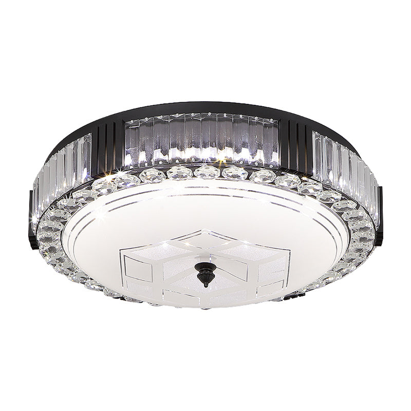 Modern Black Metal LED Flush Mount Bedroom Lamp with Crystal Accent