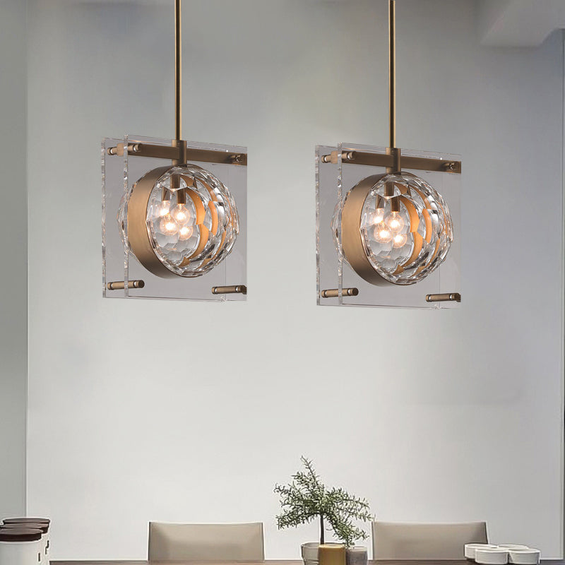Modern Crystal Pendant Ceiling Lamp For Bedroom With Beveled Design And Brass Accents