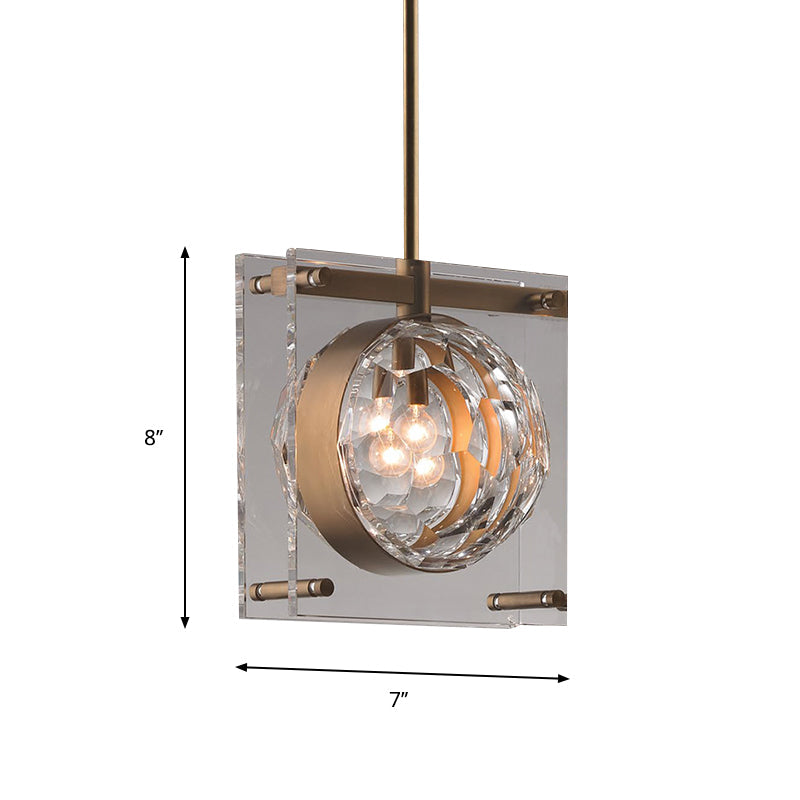 Modern Crystal Pendant Ceiling Lamp For Bedroom With Beveled Design And Brass Accents