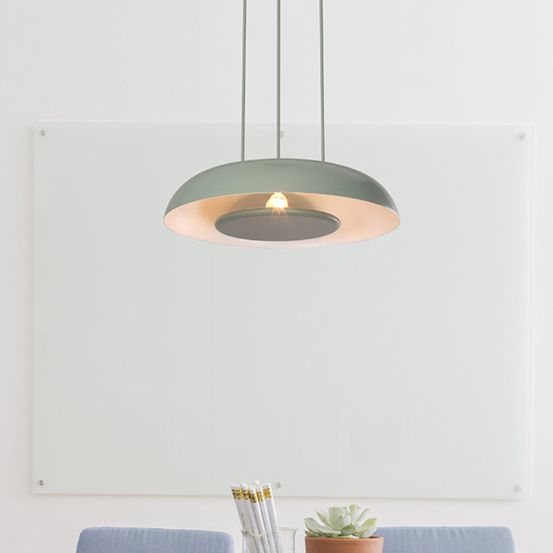 Macaron Single Iron Pendant Lamp with Disc Bottom - Pink/Blue/Green