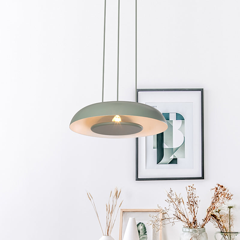 Macaron Pendant Lamp: Pink/Blue/Green Single Iron Hanging Light With Disc Bottom Perfect Over Table