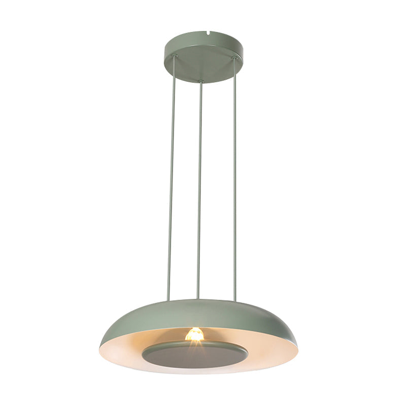 Macaron Pendant Lamp: Pink/Blue/Green Single Iron Hanging Light With Disc Bottom Perfect Over Table