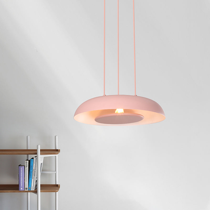 Macaron Pendant Lamp: Pink/Blue/Green Single Iron Hanging Light With Disc Bottom Perfect Over Table