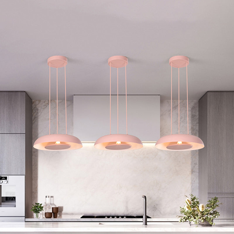 Macaron Pendant Lamp: Pink/Blue/Green Single Iron Hanging Light With Disc Bottom Perfect Over Table