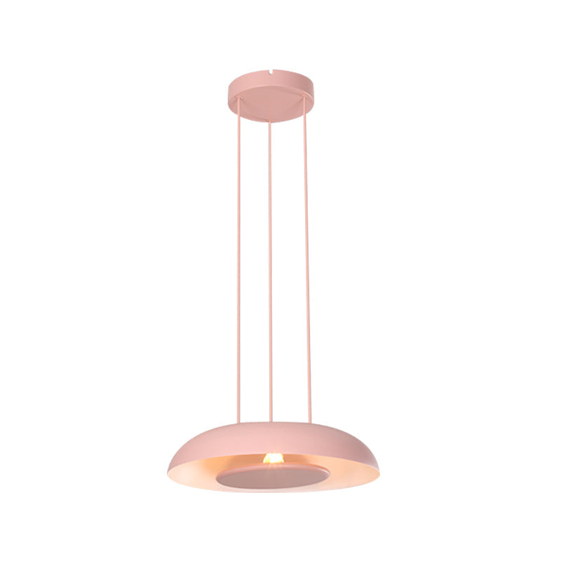 Macaron Pendant Lamp: Pink/Blue/Green Single Iron Hanging Light With Disc Bottom Perfect Over Table